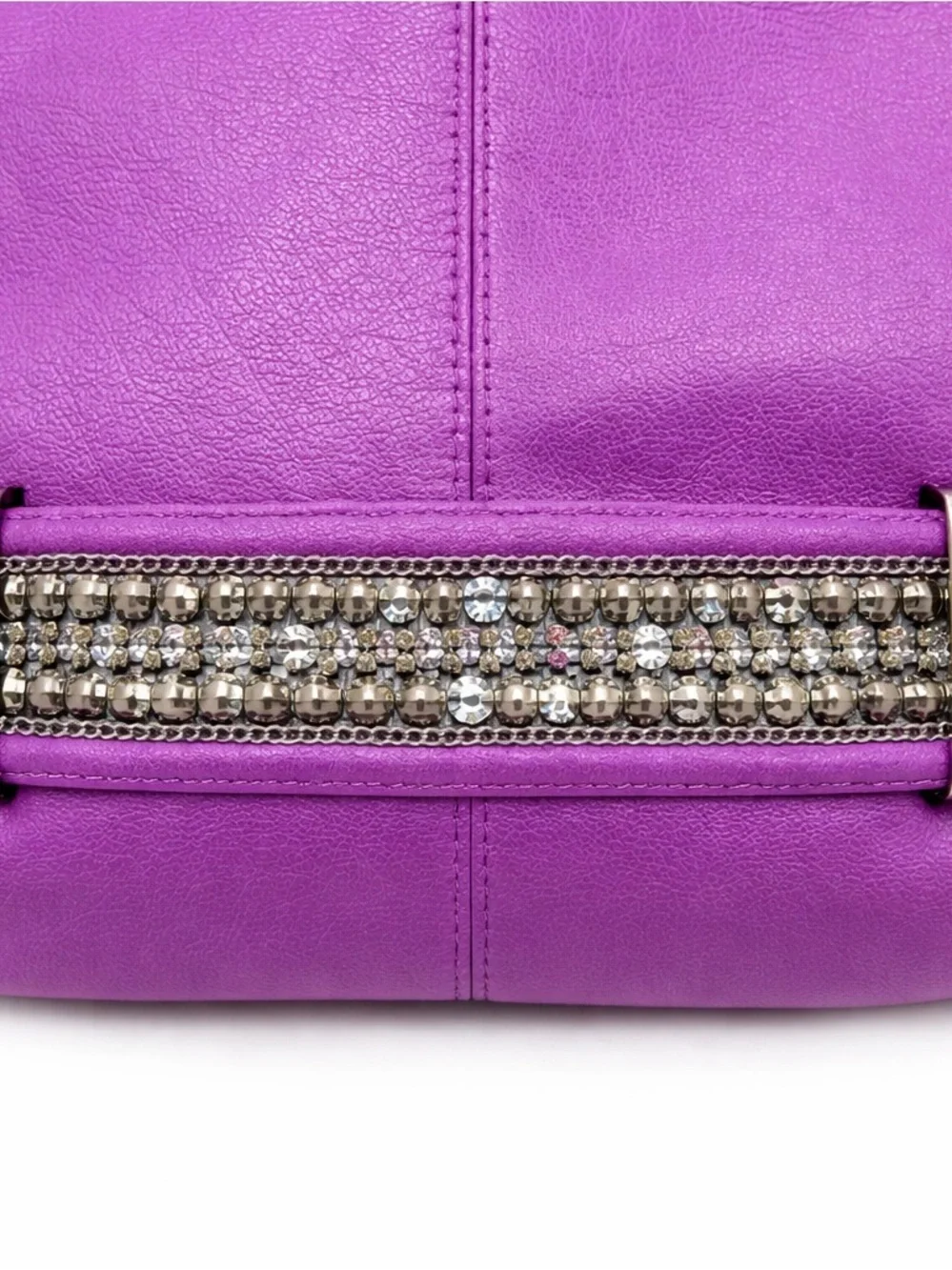 Charming Charlie Purple Slouchy Hobo Bag Rhinestone Strap Faux Leather Y2K NWOT - Picture 5 of 7